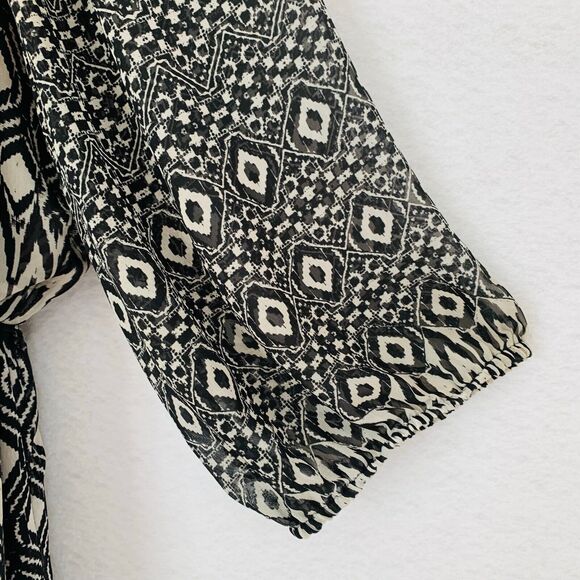 Luxology Dress Women Size 18 20 Black Tan Geometric Aztec Pullover Lined Sheer - Picture 8 of 10